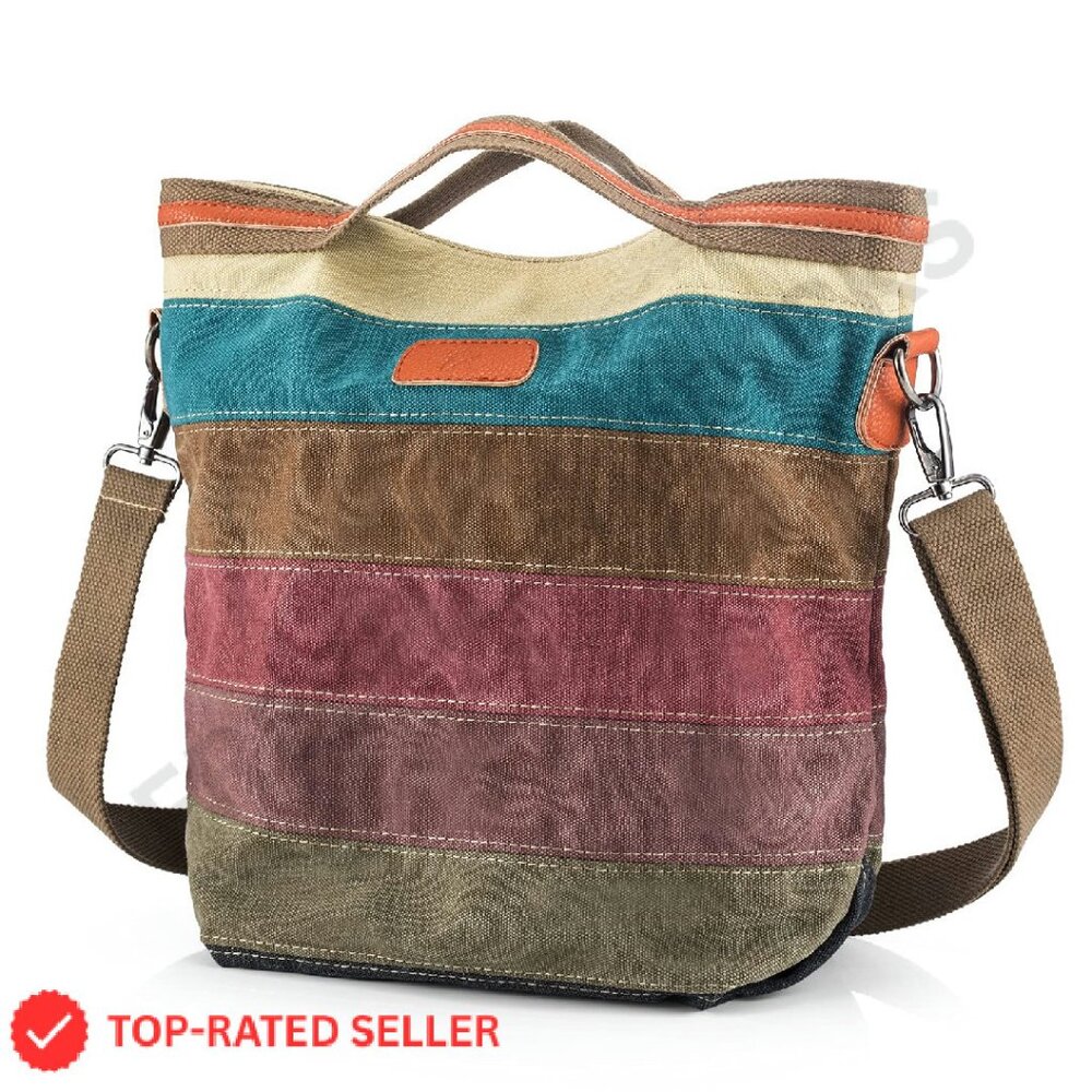 Canvas Tote Crossbody Bag Multi-Color Striped Casual Chic Everyday Purse